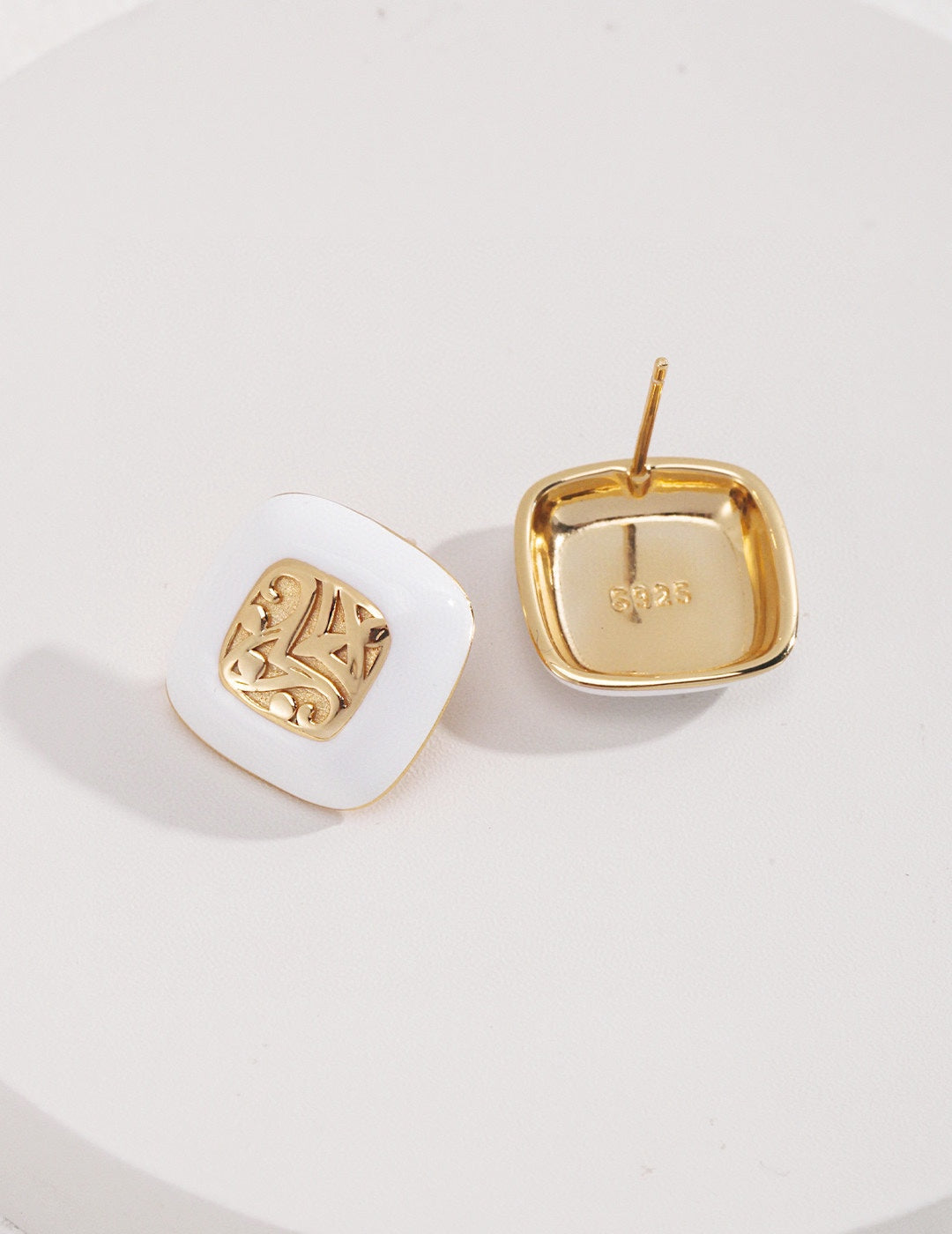 NO.1 Geometric Glaze and S925 Silver Earrings with Gold Accents