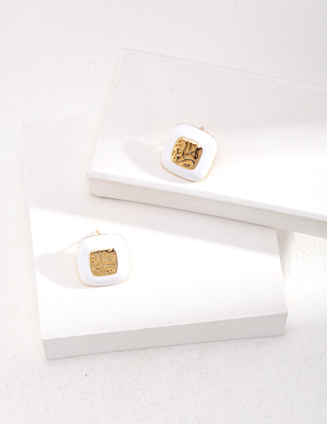 NO.1 Geometric Glaze and S925 Silver Earrings with Gold Accents