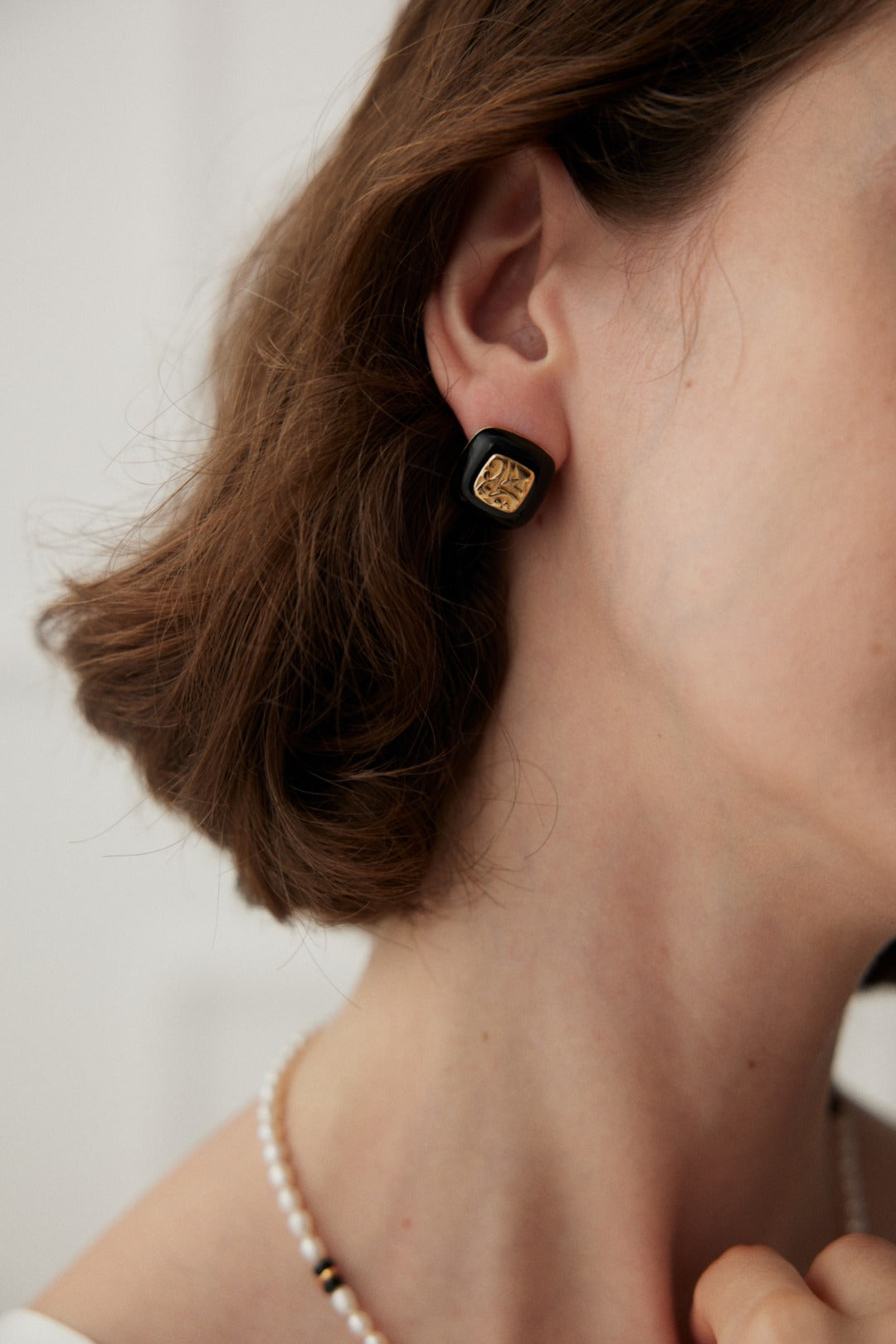 NO.1 Geometric Glaze and S925 Silver Earrings with Gold Accents