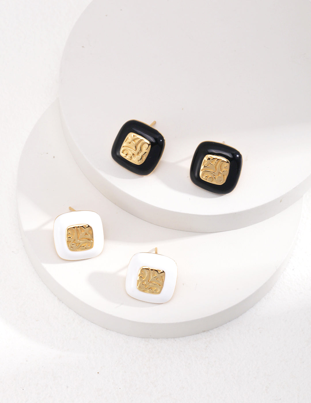 NO.1 Geometric Glaze and S925 Silver Earrings with Gold Accents