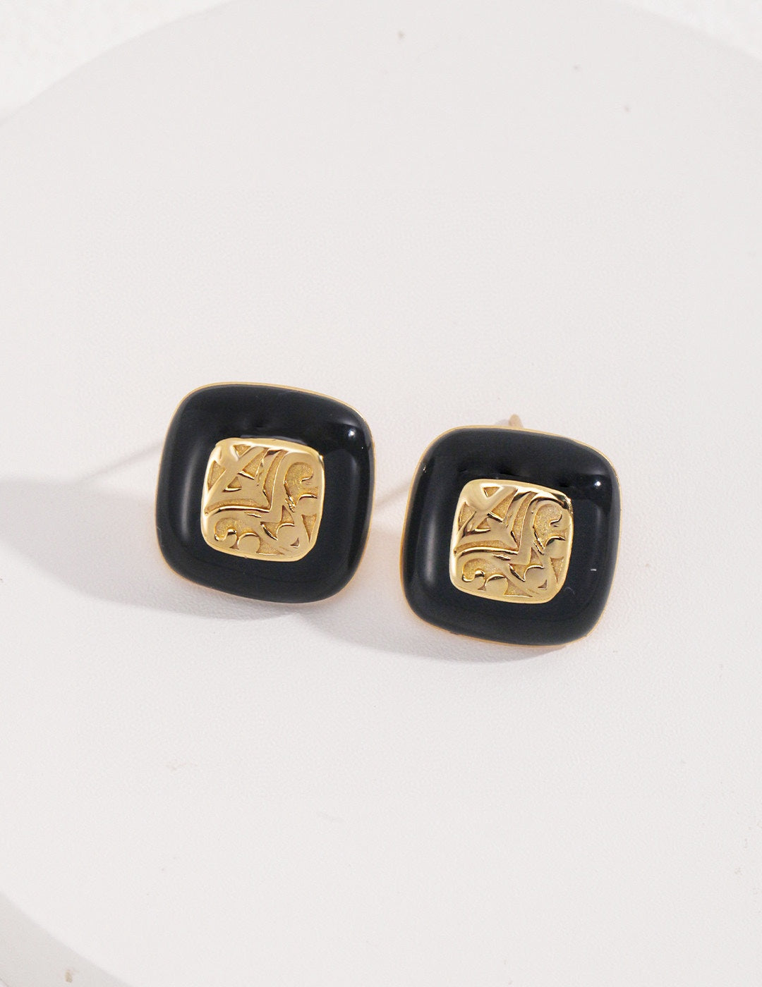 NO.1 Geometric Glaze and S925 Silver Earrings with Gold Accents